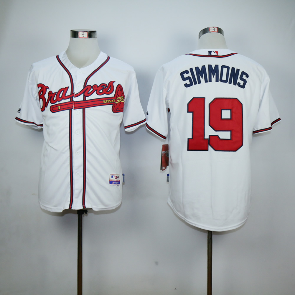 Men Atlanta Braves 19 Simmons White MLB Jerseys